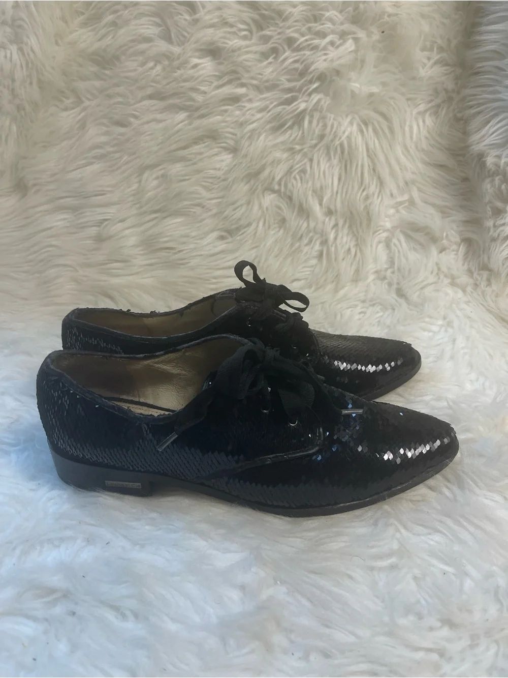 Louise Et Cir Lo-Adwin Black textile Sequins Lace-Up Oxfords SZ10M